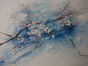peinture techniques mixtes fleurs de cerisier art asiatique japon