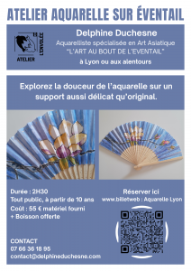 Flyer atelieraquarellesur eventail ; DIY; aquarelle lyon; 